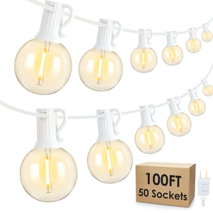 100Ft LED Outdoor String Lights, Dimmable Waterproof G40 Globe Patio Lights with 50+3 2700K Shatterproof Bulbs for Cafe Bistro-White Cord 100Ft LED Outdoor String Lights, Dimmable Waterproof G40 Globe Patio Lights with 50+3 2700K Shatterproof Bulbs for Cafe Bistro-White Cord