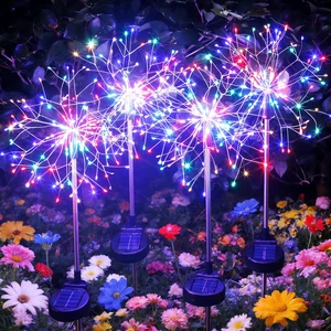 Solar Garden Lights Outdoor Yard Decorations, 4 Pack 150Leds Pathway Light, Fairy Firework Stake Lights for Garden, Patio, Pathway, Flowerbed Multicolor Solar Garden Lights Outdoor Yard Decorations, 4 Pack 150Leds Pathway Light, Fairy Firework Stake Lights for Garden, Patio, Pathway, Flowerbed Multicolor