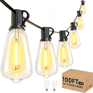 Outdoor String Lights 100 FT, Outside LED Patio Light Waterproof 52 Shatterproof Vintage Bulbs, Connectable for Bistro Cafe Market Backyard Party, ETL-Listed,Dimmable Warm White Outdoor String Lights 100 FT, Outside LED Patio Light Waterproof 52 Shatterproof Vintage Bulbs, Connectable for Bistro Cafe Market Backyard Party, ETL-Listed,Dimmable Warm White