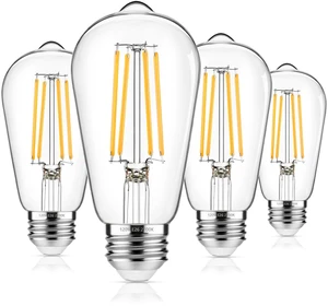 4-Pack Vintage Edison Bulbs 60W Equivalent, 850LM 6W LED Light Bulb Warm White 2700K, ST58 Filament Lighting E26 Base, Non-Dimmable 4-Pack Vintage Edison Bulbs 60W Equivalent, 850LM 6W LED Light Bulb Warm White 2700K, ST58 Filament Lighting E26 Base, Non-Dimmable