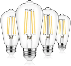 4-Pack Vintage Edison Bulbs 60W Equivalent, 850LM 6W LED Light Bulb Soft White 3000K, ST58 Filament Lighting E26 Base, Non-Dimmable 4-Pack Vintage Edison Bulbs 60W Equivalent, 850LM 6W LED Light Bulb Soft White 3000K, ST58 Filament Lighting E26 Base, Non-Dimmable