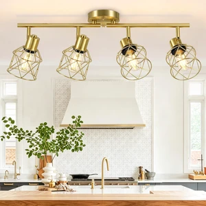4-Lights Kitchen Light Fixtures Ceiling Mount, Adjustable Multi-Directional Brushed Gold Semi Flush Mount Ceiling Light, Metal Wire Cage Spotlight Ceiling Fixtures for Dining Room, Farmhouse 4-Lights Kitchen Light Fixtures Ceiling Mount, Adjustable Multi-Directional Brushed Gold Semi Flush Mount Ceiling Light, Metal Wire Cage Spotlight Ceiling Fixtures for Dining Room, Farmhouse