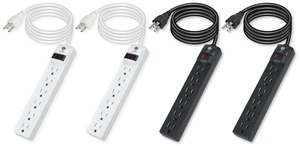 Surge Protector Power Strip, 6 outlets, 4FT Extension Cord, 500J Surge Protected, UL Listed, Wall Mountable.4 Pack, 2 White and 2 Black Surge Protector Power Strip, 6 outlets, 4FT Extension Cord, 500J Surge Protected, UL Listed, Wall Mountable.4 Pack, 2 White and 2 Black