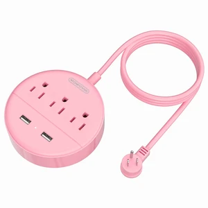 10 ft Long Extension Cord Power Strip with USB, Pink Charging Station with 3 Outlet and 2 USB, Travel Power Strip Flat Plug, Wall Mount for Home Office Dorm Room and Cruise Ship, ETL Listed 10 ft Long Extension Cord Power Strip with USB, Pink Charging Station with 3 Outlet and 2 USB, Travel Power Strip Flat Plug, Wall Mount for Home Office Dorm Room and Cruise Ship, ETL Listed