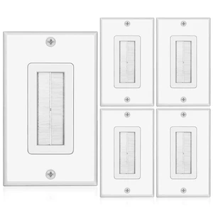 Brush Wall Plate (5 Pack) - Single Gang Cable Entry Access Brush Bristles Style Strap Opening Port Insert Socket Wiring Plug Jack Decorative Face Cover Outlet Mount Panel (White) Brush Wall Plate (5 Pack) - Single Gang Cable Entry Access Brush Bristles Style Strap Opening Port Insert Socket Wiring Plug Jack Decorative Face Cover Outlet Mount Panel (White)