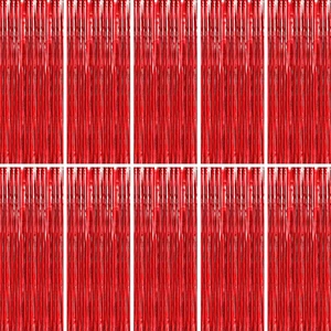 Red Foil Fringe Curtain 10 Pack 3 x 8 Ft School Spirit Bold red metallic tinsel adds color impact while adhesive backs simplify setup on walls doorways arches and photo areas Red Foil Fringe Curtain 10 Pack 3 x 8 Ft School Spirit Bold red metallic tinsel adds color impact while adhesive backs simplify setup on walls doorways arches and photo areas