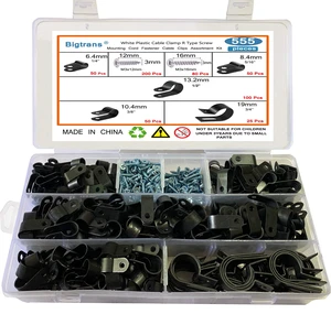 Bigtrans 555 Pcs Nylon Plastic R-Type Wire Clips with Screws 1/4" 5/16" 3/8" 1/2" 3/4" Clamps Fasteners Assortment for Cable Conduit -5 Size -Black Bigtrans 555 Pcs Nylon Plastic R-Type Wire Clips with Screws 1/4" 5/16" 3/8" 1/2" 3/4" Clamps Fasteners Assortment for Cable Conduit -5 Size -Black
