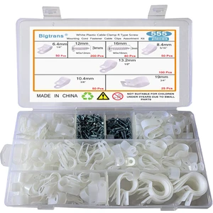 Bigtrans 555 Pcs Nylon Plastic R-Type Wire Clips with Screws 1/4" 5/16" 3/8" 1/2" 3/4" Clamps Fasteners Assortment for Cable Conduit -5 Size -White Bigtrans 555 Pcs Nylon Plastic R-Type Wire Clips with Screws 1/4" 5/16" 3/8" 1/2" 3/4" Clamps Fasteners Assortment for Cable Conduit -5 Size -White