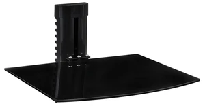 Floating TV Shelf, Tempered Glass, Aluminum Frame, Black Holds up to 17.6 lbs, 4.25in height adjustment, integrated cable management, single stud install, fits consoles & AV devices Floating TV Shelf, Tempered Glass, Aluminum Frame, Black Holds up to 17.6 lbs, 4.25in height adjustment, integrated cable management, single stud install, fits consoles & AV devices