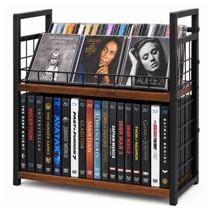2-Tier DVD Storage Rack & CD Display Shelf, Holds 56 DVD Cases, Stackable Metal Media Organizer Tower for Video Games, Blu Ray, VHS Tapes 2-Tier DVD Storage Rack & CD Display Shelf, Holds 56 DVD Cases, Stackable Metal Media Organizer Tower for Video Games, Blu Ray, VHS Tapes