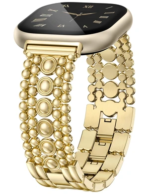 Metal Bands Compatible with Fitbit Sense 2/Versa 4/Versa 3/Sense Bands Women, Pretty Dressy Stainless Steel Metal Dual Tone Adjustable Round Studded Link Bracelet Replacement Strap for Versa 4 Metal Bands Compatible with Fitbit Sense 2/Versa 4/Versa 3/Sense Bands Women, Pretty Dressy Stainless Steel Metal Dual Tone Adjustable Round Studded Link Bracelet Replacement Strap for Versa 4