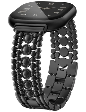 Metal Bands Compatible with Fitbit Sense 2/Versa 4/Versa 3/Sense Bands Women, Pretty Dressy Stainless Steel Metal Dual Tone Adjustable Round Studded Link Bracelet Replacement Strap for Versa 4 Metal Bands Compatible with Fitbit Sense 2/Versa 4/Versa 3/Sense Bands Women, Pretty Dressy Stainless Steel Metal Dual Tone Adjustable Round Studded Link Bracelet Replacement Strap for Versa 4