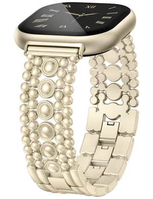 Metal Bands Compatible with Fitbit Sense 2/Versa 4/Versa 3/Sense Bands Women, Pretty Dressy Stainless Steel Metal Dual Tone Adjustable Round Studded Link Bracelet Replacement Strap for Versa 4 Metal Bands Compatible with Fitbit Sense 2/Versa 4/Versa 3/Sense Bands Women, Pretty Dressy Stainless Steel Metal Dual Tone Adjustable Round Studded Link Bracelet Replacement Strap for Versa 4