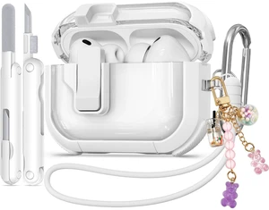 for AirPods Pro 3 Case Clear with Safety Lock, Anti-Yellowing Case with Cleaner & Keychain Compatible with Apple AirPods Pro 3rd Generation 2025 for Women Girly, Shock Protection,White for AirPods Pro 3 Case Clear with Safety Lock, Anti-Yellowing Case with Cleaner & Keychain Compatible with Apple AirPods Pro 3rd Generation 2025 for Women Girly, Shock Protection,White