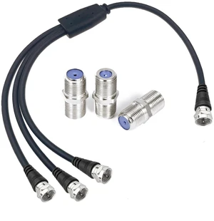 F-Type RG6 Adapter 3-Way Internet and TV 75 Ohm Splitter - F Male 1 to 3 F Male Cable 30cm (12 Inches) With F-Type Female Adapter 3pcs, T-F-J-F-JJ-T-30 F-Type RG6 Adapter 3-Way Internet and TV 75 Ohm Splitter - F Male 1 to 3 F Male Cable 30cm (12 Inches) With F-Type Female Adapter 3pcs, T-F-J-F-JJ-T-30