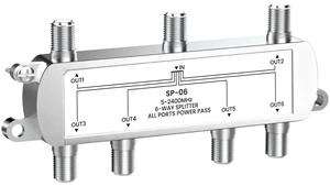 6-Way Coaxial Cable Splitter 5-2400MHz, RG6 and RG59 Compatible6 Port Coax Splitter for Satellite, Cable TV, Antenna System, High Speed Internet and MoCA Network 6-Way Coaxial Cable Splitter 5-2400MHz, RG6 and RG59 Compatible6 Port Coax Splitter for Satellite, Cable TV, Antenna System, High Speed Internet and MoCA Network