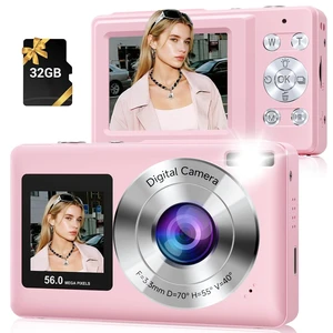 Digital Camera, 56MP Point and Shoot Camera with 16X Zoom, 20 Filters, Anti-Shake & Smile Capture Compact Digital Camera with SD Card Pink Digital Camera for Kids Teens Digital Camera, 56MP Point and Shoot Camera with 16X Zoom, 20 Filters, Anti-Shake & Smile Capture Compact Digital Camera with SD Card Pink Digital Camera for Kids Teens