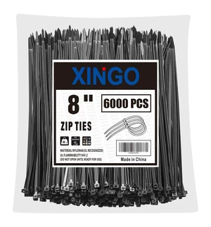 8 Inch Black Zip Ties 6000 Pack, 35 LBS Tensile Strength, Self-Locking Nylon UV Resistant Cable Ties for Indoor and Outdoor 8 Inch Black Zip Ties 6000 Pack, 35 LBS Tensile Strength, Self-Locking Nylon UV Resistant Cable Ties for Indoor and Outdoor
