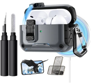 for AirPods Pro 3 Case Cover with Secure Lock & Phone Stand Compatible with MagSafe,Cleaner Kit & Keychain Included,Full Protection for Apple AirPods Pro 3rd Generation,Black Gray for AirPods Pro 3 Case Cover with Secure Lock & Phone Stand Compatible with MagSafe,Cleaner Kit & Keychain Included,Full Protection for Apple AirPods Pro 3rd Generation,Black Gray