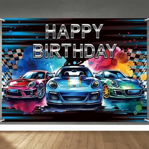 8x6ft Car Happy Birthday Banner Backdrop Racing Car Birthday Party Decorations for Boys Kids Watercolor Race Wheels Theme Party Photography Background Photo Booth Supplies 8x6ft Car Happy Birthday Banner Backdrop Racing Car Birthday Party Decorations for Boys Kids Watercolor Race Wheels Theme Party Photography Background Photo Booth Supplies