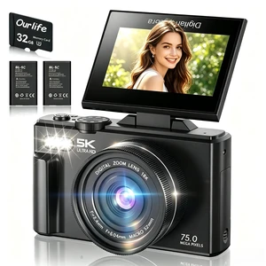 75MP Digital Cameras for Photography with WiFi,5K Vlogging Camera YouTube with 18X Zoom,3" 180°Flip Screen Selfie Camera Compact Travel Camera for Beginner Teens,2*Battery(32GB Card) 75MP Digital Cameras for Photography with WiFi,5K Vlogging Camera YouTube with 18X Zoom,3" 180°Flip Screen Selfie Camera Compact Travel Camera for Beginner Teens,2*Battery(32GB Card)