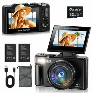 Digital Cameras for Photography,5K 75MP Autofocus Vlogging Camera YouTube with 18X Zoom,3" 180°Flip Screen Selfie Digital Camera Compact Travel Camera for Beginner Teens,2*Battery(32GB Card) Digital Cameras for Photography,5K 75MP Autofocus Vlogging Camera YouTube with 18X Zoom,3" 180°Flip Screen Selfie Digital Camera Compact Travel Camera for Beginner Teens,2*Battery(32GB Card)