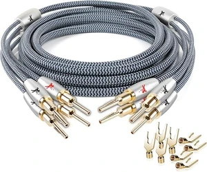 14AWG Audiophile Speaker Cable with 4mm Banana Plugs, Double-Shielded & Cotton-Braided for Home Theater, Stereo Amplifier and Hi-Fi Speakers (4.92ft/1.5m) 14AWG Audiophile Speaker Cable with 4mm Banana Plugs, Double-Shielded & Cotton-Braided for Home Theater, Stereo Amplifier and Hi-Fi Speakers (4.92ft/1.5m)
