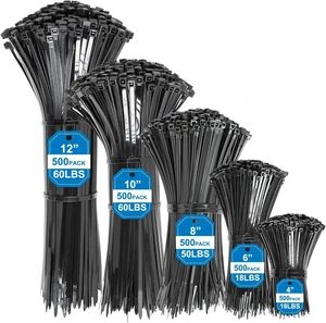 Zip Ties Assorted Sizes(4/6/8/10/12")-2500 Pcs Cable ties(500Pcs Each) Black Zip Ties - Self-Locking for Cable Management, UV Resistant Nylon Zipties for Indoor, Outdoor and Workshop Zip Ties Assorted Sizes(4/6/8/10/12")-2500 Pcs Cable ties(500Pcs Each) Black Zip Ties - Self-Locking for Cable Management, UV Resistant Nylon Zipties for Indoor, Outdoor and Workshop
