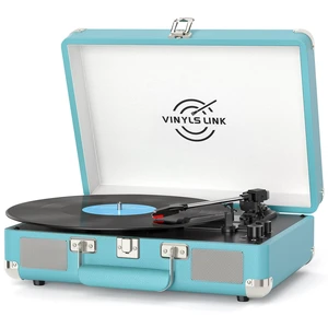 VINYLSLINK Vinyl Record Player, Bluetooth, Speakers, Bass/Treble Control 3-Speed 33/45/78 RPM Playback, Belt-Driven Turntable, Auto Stop, RCA Out, AUX In, Headphone Jack, Vintage Blue Design VINYLSLINK Vinyl Record Player, Bluetooth, Speakers, Bass/Treble Control 3-Speed 33/45/78 RPM Playback, Belt-Driven Turntable, Auto Stop, RCA Out, AUX In, Headphone Jack, Vintage Blue Design