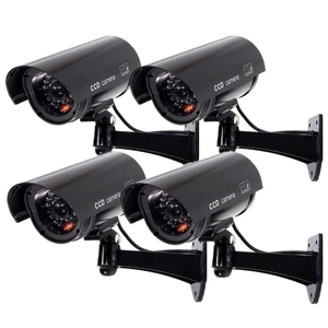 Outdoor Fake Security Camera, Dummy CCTV Surveillance System with Realistic Red Flashing Lights and Warning Sticker (4, Black) Outdoor Fake Security Camera, Dummy CCTV Surveillance System with Realistic Red Flashing Lights and Warning Sticker (4, Black)