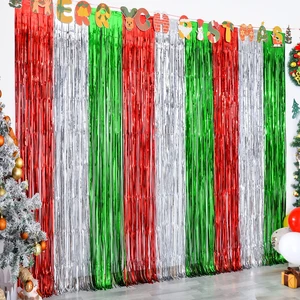 Christmas 3.3 x 6.6ft Foil Fringe Curtains Red Silver Green 5 Pack Tinsel Metallic, Photobooth Props Backdrop, Christmas Party Decorations, For Christmas in July, New Year, Ugly Sweater Party Christmas 3.3 x 6.6ft Foil Fringe Curtains Red Silver Green 5 Pack Tinsel Metallic, Photobooth Props Backdrop, Christmas Party Decorations, For Christmas in July, New Year, Ugly Sweater Party