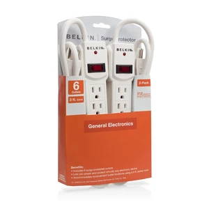 Power Strip Surge Protector - 6 AC Multiple Outlets, 2 ft Long Heavy Duty Metal Extension Cord for Home, Office, Travel, Computer Desktop & Phone Charging Brick - 200 Joules, White (2 Pack) Power Strip Surge Protector - 6 AC Multiple Outlets, 2 ft Long Heavy Duty Metal Extension Cord for Home, Office, Travel, Computer Desktop & Phone Charging Brick - 200 Joules, White (2 Pack)