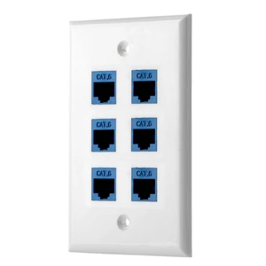 Cat6 Keystone Ethernet Wall Plate Female to Female - White (6 Port) Cat6 Keystone Ethernet Wall Plate Female to Female - White (6 Port)