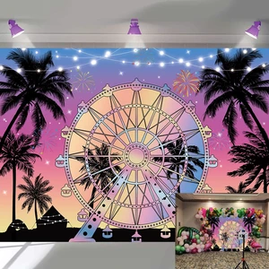 Summer Seaside Ferris Wheel Backdrop Tropical Palm Tree Sunset Background 10x8ft Summer Sunset Photography Background, Musical Festival Holidays Party Decoration Banner, Studio Props Summer Seaside Ferris Wheel Backdrop Tropical Palm Tree Sunset Background 10x8ft Summer Sunset Photography Background, Musical Festival Holidays Party Decoration Banner, Studio Props