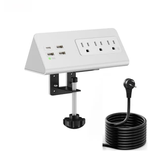 Upgraded Version Edge Mount Power Strip with USB-C Ports Tabletop Surge Protector Desk Clamp Power Sockets with 3 AC Outlets &4 Fast Charging USB Ports for Home Office Hotel Dormitory (White- 1pack) Upgraded Version Edge Mount Power Strip with USB-C Ports Tabletop Surge Protector Desk Clamp Power Sockets with 3 AC Outlets &4 Fast Charging USB Ports for Home Office Hotel Dormitory (White- 1pack)