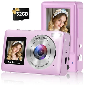 Digital Camera, 2026 Upgraded 56MP Dual-Screens Selfie Digital Camera, Small Cameras with 32GB SD Card Smile Capture, Compact Digital Cameras with 16X Digital Zoom for Beginners Kids Teens Girls Digital Camera, 2026 Upgraded 56MP Dual-Screens Selfie Digital Camera, Small Cameras with 32GB SD Card Smile Capture, Compact Digital Cameras with 16X Digital Zoom for Beginners Kids Teens Girls