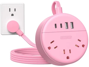 Pink Extension Cord 5FT, Flat Power Strip with Multiple Outlets Cute Power Strip with 3 AC Outlets & 2 USB C & 2 USB A, Wall Mount, Flat Plug Power Strip for Home, Dorm, Women Essential Pink Extension Cord 5FT, Flat Power Strip with Multiple Outlets Cute Power Strip with 3 AC Outlets & 2 USB C & 2 USB A, Wall Mount, Flat Plug Power Strip for Home, Dorm, Women Essential