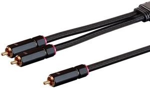 RCA to 2 RCA Pigtail Cable - 3 Feet - Black, M/Gold Plated, Double Shielded with Copper Braiding - Onix Series RCA to 2 RCA Pigtail Cable - 3 Feet - Black, M/Gold Plated, Double Shielded with Copper Braiding - Onix Series