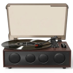 Vinyl Record Player with 4 Built-in Speakers, Bluetooth, 3-Speed, Brown 4 Built-in Speakers, Bluetooth Input, 3-Speed Auto-Stop, Ruby Stylus, AUX/RCA & Headphone Jack for Flexible Home Listening Vinyl Record Player with 4 Built-in Speakers, Bluetooth, 3-Speed, Brown 4 Built-in Speakers, Bluetooth Input, 3-Speed Auto-Stop, Ruby Stylus, AUX/RCA & Headphone Jack for Flexible Home Listening