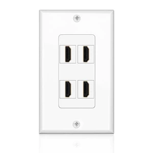 4-Port HDMI Ethernet Coax and Phone Wall Plate, Cat6 RJ45, White Single-Gang Pass-Through Faceplate Uses Female Couplers for Simple Cable Connections and Measures 4.5 X 2.7 In 4-Port HDMI Ethernet Coax and Phone Wall Plate, Cat6 RJ45, White Single-Gang Pass-Through Faceplate Uses Female Couplers for Simple Cable Connections and Measures 4.5 X 2.7 In