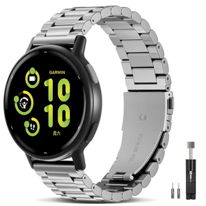 Compatible with Garmin Forerunner 165 Band/Forerunner 55/245/645/570-42mm, 20mm Quick Release Stainless Steel Metal Strap Replacement Wristband for Vivoactive 6/5/3/3 Music/Venu Sq 2 Compatible with Garmin Forerunner 165 Band/Forerunner 55/245/645/570-42mm, 20mm Quick Release Stainless Steel Metal Strap Replacement Wristband for Vivoactive 6/5/3/3 Music/Venu Sq 2