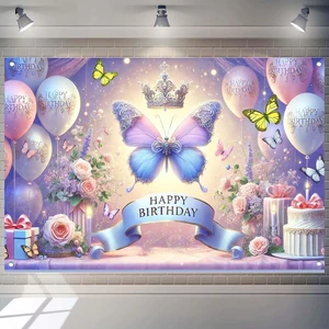 Pink Purple Butterfly Happy Birthday Backdrop Banner for Women Girl 71x43.3 inch Butterfly Floral Theme Backdrop; Polyester Fabric; Reusable; Ideal Photo Decor Birthday Parties Pink Purple Butterfly Happy Birthday Backdrop Banner for Women Girl 71x43.3 inch Butterfly Floral Theme Backdrop; Polyester Fabric; Reusable; Ideal Photo Decor Birthday Parties