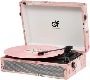 Pink Record Player with Built-in Speakers, Vintage Floral Suitcase Vinyl Record Player 3-Speed (33/45/78 RPM), Belt-Driven Turntable with Headphone Jack/Aux in, Floral Pink Record Player with Built-in Speakers, Vintage Floral Suitcase Vinyl Record Player 3-Speed (33/45/78 RPM), Belt-Driven Turntable with Headphone Jack/Aux in, Floral