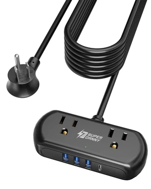 Mini Surge Protector, 2 Wide-Spaced Outlets Power Strip with USB 10ft Extension Cord, 3 USB-A & 1 USB-C, Flat Plug, Compact Size Desktop Charging Station Travel, Home, Office, Black Mini Surge Protector, 2 Wide-Spaced Outlets Power Strip with USB 10ft Extension Cord, 3 USB-A & 1 USB-C, Flat Plug, Compact Size Desktop Charging Station Travel, Home, Office, Black