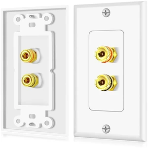 Home Theater Wall Plate - Banana Plug Wall Plate, 1 Speaker Wire Wall Plate with Gold-Plated Terminals, Single Gang Audio Wall Plate, in-Wall Surround Sound Connection Plates, White, 2 Pack Home Theater Wall Plate - Banana Plug Wall Plate, 1 Speaker Wire Wall Plate with Gold-Plated Terminals, Single Gang Audio Wall Plate, in-Wall Surround Sound Connection Plates, White, 2 Pack