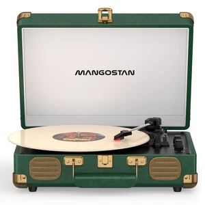 Dark Green Bluetooth Suitcase Record Player, 3-Speed Turntable Premium PU leather design with 3-speed playback, Bluetooth, stereo speakers, and support for 33/45/78 RPM records Dark Green Bluetooth Suitcase Record Player, 3-Speed Turntable Premium PU leather design with 3-speed playback, Bluetooth, stereo speakers, and support for 33/45/78 RPM records