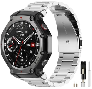Metal Band Compatible for Amazfit T-Rex 3, Waterproof, Lightweight, Men Women Durable Business Replacement Strap, Adjustable Wristband, 22mm Stainless Steel Band Bracelet for Amazfit T-Rex 3 Metal Band Compatible for Amazfit T-Rex 3, Waterproof, Lightweight, Men Women Durable Business Replacement Strap, Adjustable Wristband, 22mm Stainless Steel Band Bracelet for Amazfit T-Rex 3