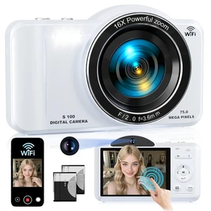 Digital Camera, 4K WiFi 75MP Dual Camera Point and Shoot Camera with Touchscreen and 16X Zoom, Autofocus Vlogging Cameras for YouTube and Travel, with 32GB Card for Kids, Teens, Beginners (White) Digital Camera, 4K WiFi 75MP Dual Camera Point and Shoot Camera with Touchscreen and 16X Zoom, Autofocus Vlogging Cameras for YouTube and Travel, with 32GB Card for Kids, Teens, Beginners (White)