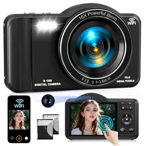 Digital Camera, 4K WiFi 75MP Compact Camera with Touchscreen 16X Zoom, Autofocus Vlogging Travel Camera, 32GB SD Card for Teens Boys Girls Beginners (Black) Digital Camera, 4K WiFi 75MP Compact Camera with Touchscreen 16X Zoom, Autofocus Vlogging Travel Camera, 32GB SD Card for Teens Boys Girls Beginners (Black)
