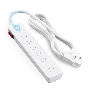 3 Prong Power Strip with 10 FT Extension Cord, 5 AC Outlets+1 Widely Spaced Outlet, Space Saving 45 Degree Flat Plug, 14AWG 1875W 125V 15A, Wall Mountable Multi Outlet Extender, ETL, White 3 Prong Power Strip with 10 FT Extension Cord, 5 AC Outlets+1 Widely Spaced Outlet, Space Saving 45 Degree Flat Plug, 14AWG 1875W 125V 15A, Wall Mountable Multi Outlet Extender, ETL, White